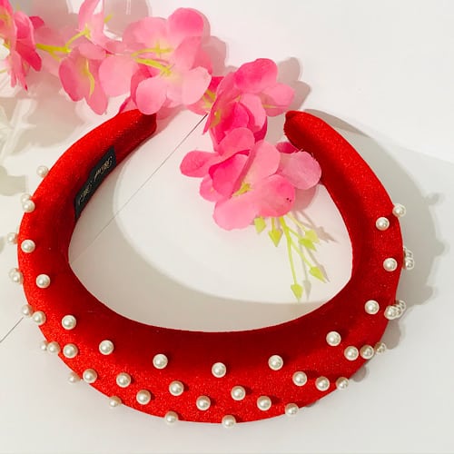 Red Padded Pearls Hairband