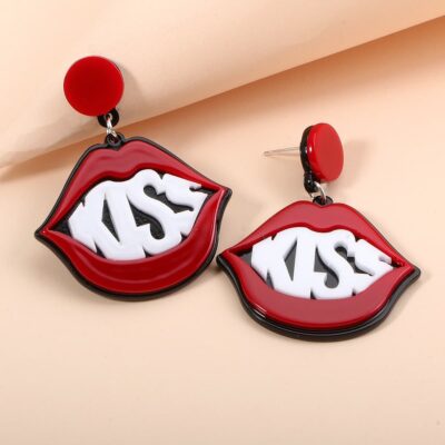 Acrylic Red Lip KISS Earrings