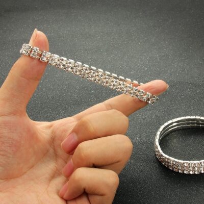 Double layer Elastic Diamond Imitation Bracelet