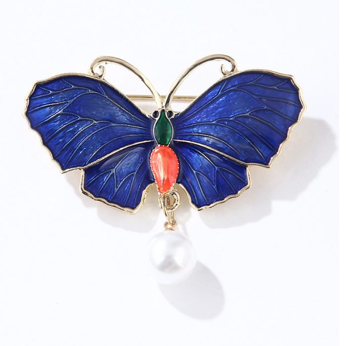 Pearl Pendant Butterfly Brooch  blue