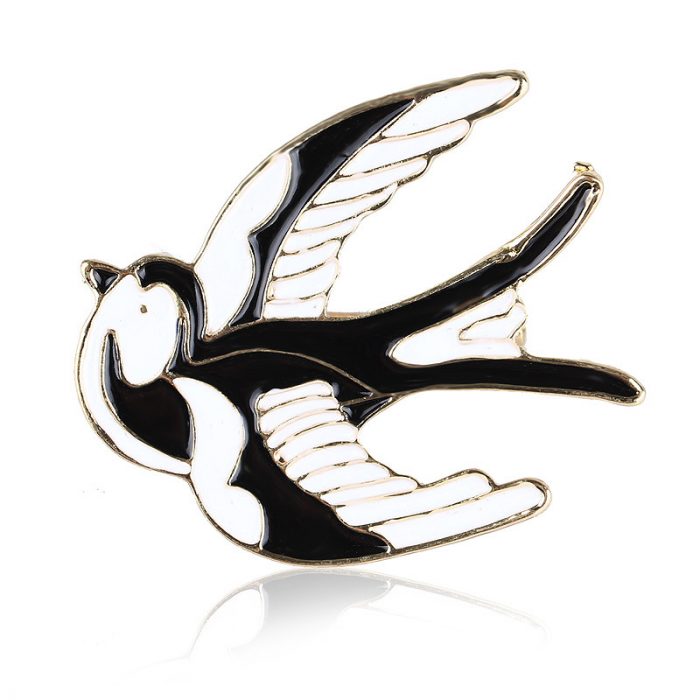 Swallow Bird Brooch Black and White swallow