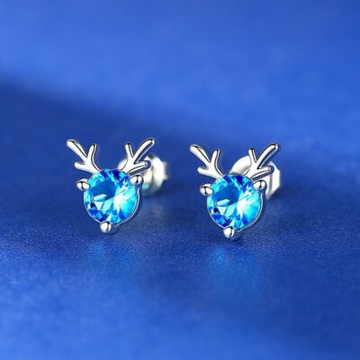 Deer Stud Earring Blue Diamond