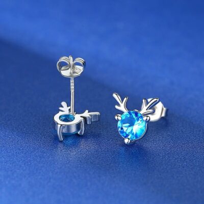Deer Stud Earring Blue Diamond