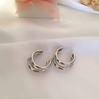 3 Layer hoops Silver