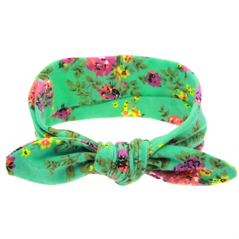 Children’s floral printed stretch rabbit ears headband  green