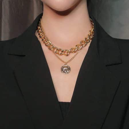 Double Chain Human head pendant necklace
