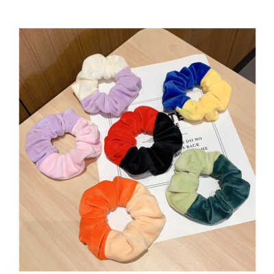 Yellow And Blue Mix Velvet Scrunchies