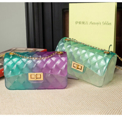 Purple And Green Mix  Transparent Bag With Chain-PVC