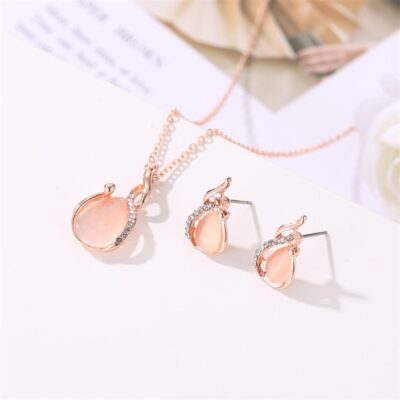 Rose Golden Necklace With Earrings Sets