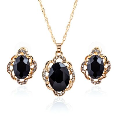 Golden Necklace Sets Black Diamond