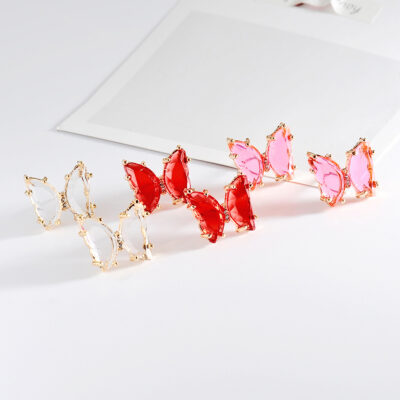 Red Glass Butterfly Studs