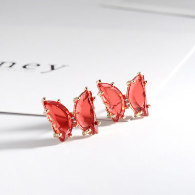 Red Glass Butterfly Studs