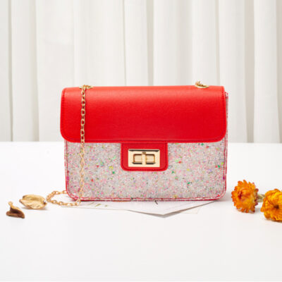Red & Glitter Mix Chain Handle Bag