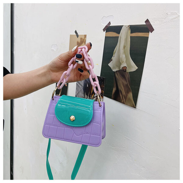 Purple & Green With Pink Chain Handle PVC Bag