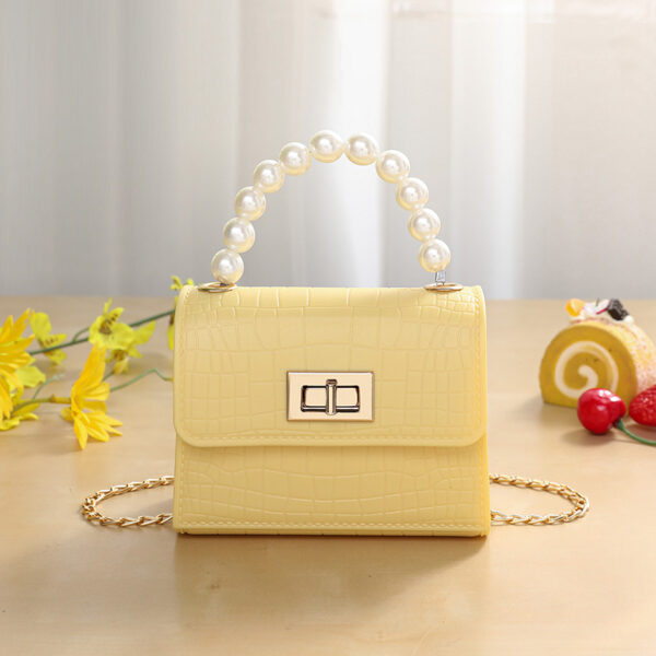 Yellow With Pearl Handle PVC Bag