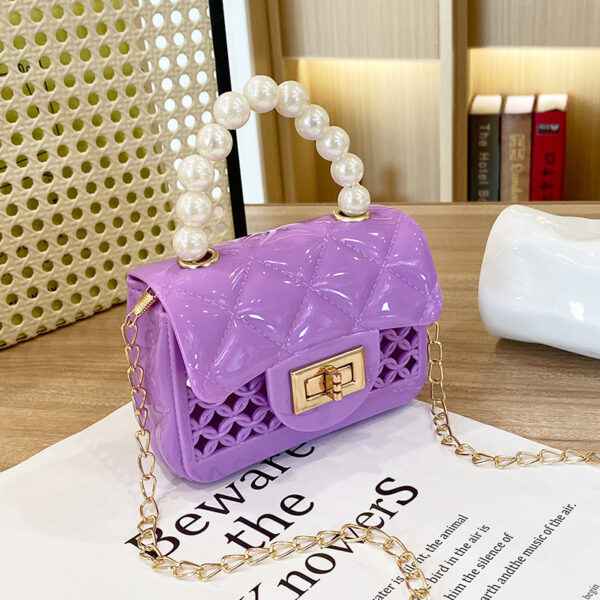 Purple With Pearl Handle PVC Bag