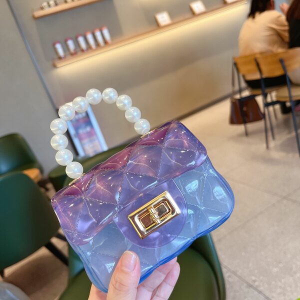 Blue & Pink Shade Transparent Bag With Pearl Handle PVC