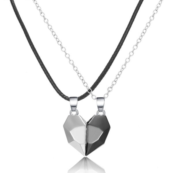 Couple Heart Necklace Silver & Black