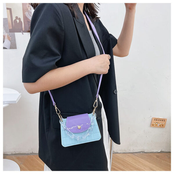 Sky Blue & Purple  With White Chain Handle PVC Bag