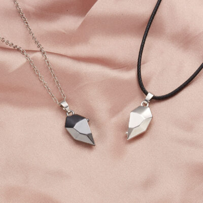 Couple Heart Necklace Silver & Black