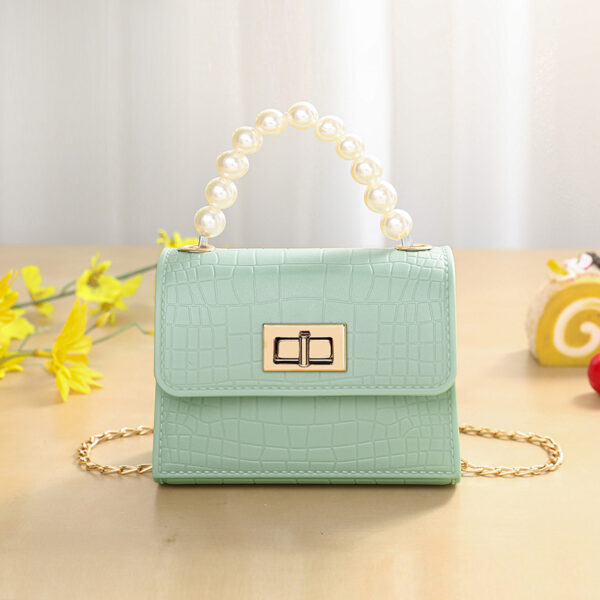 Green With Pearl Handle PVC Bag