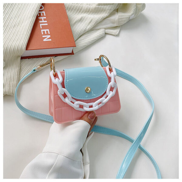 Pink & Sky Blue Bag White Chain Handle PVC