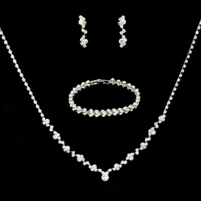 Silver Diamond Necklace Set With Bracelet