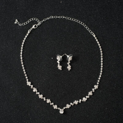 Silver Diamond Necklace Set With Bracelet