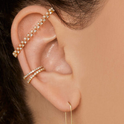 Mini Pearl Multi Colour Diamond Golden Ear Cuff 2pc
