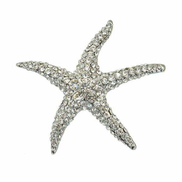 Silver Diamond Starfish Brooch
