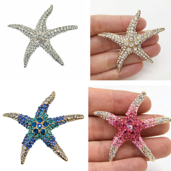 Silver Diamond Starfish Brooch