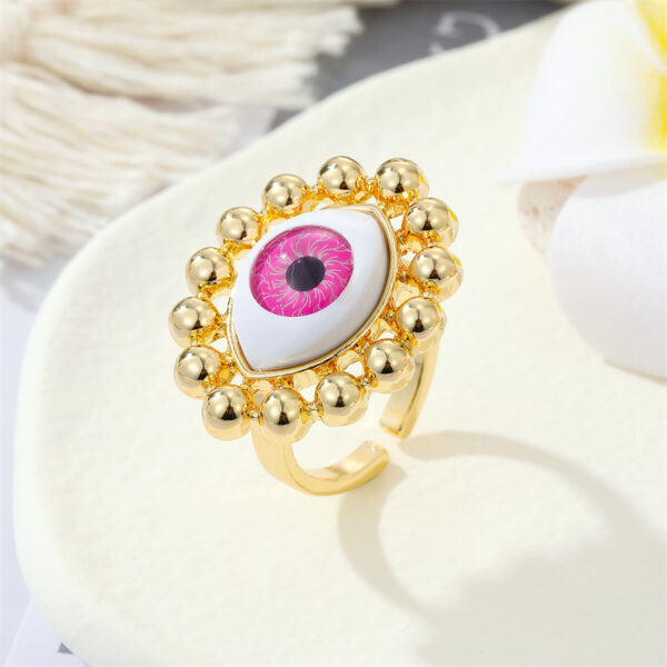 Pink Evil Eye Adjustable Golden Ring