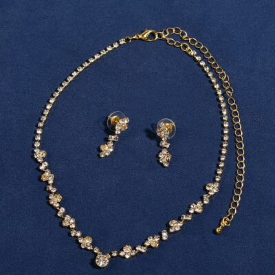 Diamond Set Golden Necklace With Bracelet