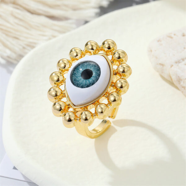 BlueEvil Eye Golden Adjusttable Ring