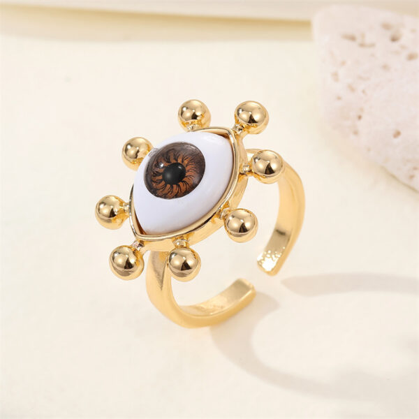 Brown Evil Eye Golden Adjustable Ring