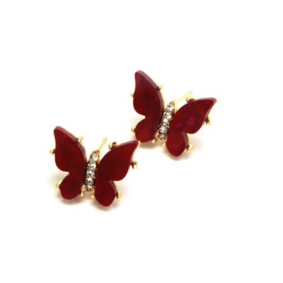 Red Butterfly Diamante Studs