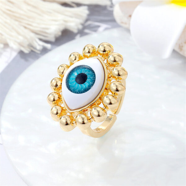 Sky Blue Evil Eye Golden Adjustable Ring