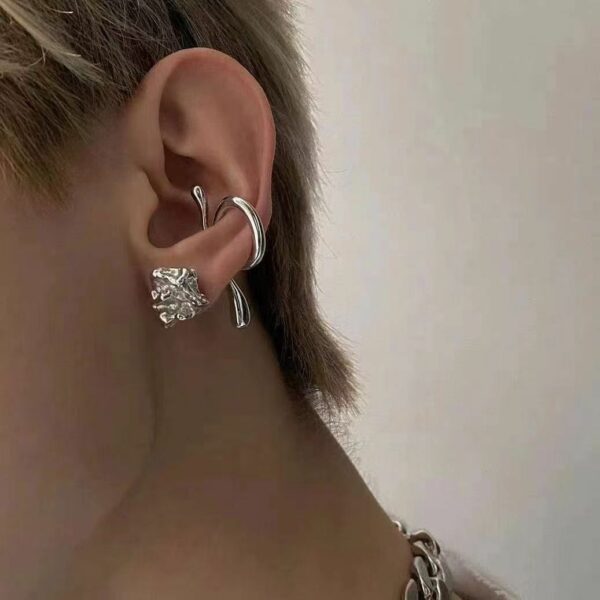 French Design Without Piercing Silver Ear Cuffs 1pc