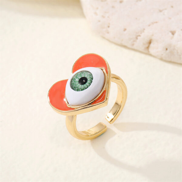 Orange Heart Evil Eye Adjustable Ring