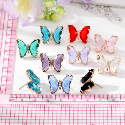 Pink Butterfly Glass Studs