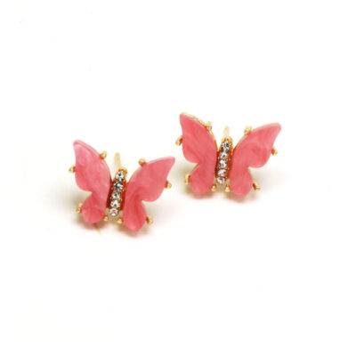 Pink Butterfly Diamante Studs