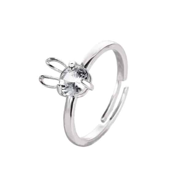 Rebbit Ear Diamond  Silver Adjustable Rings