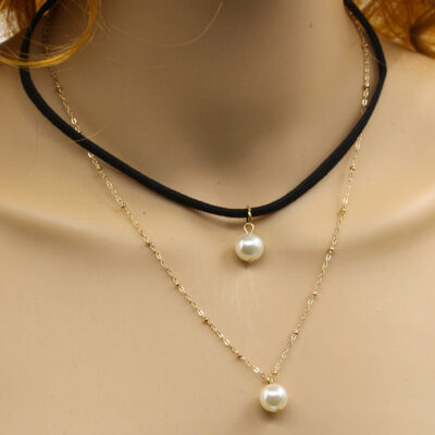 Double Layer Fashion Korean Velvet Pearl Necklace