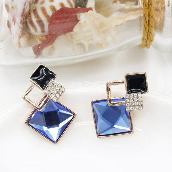 Blue Diamond Shaped Crystal Shiny Earrings