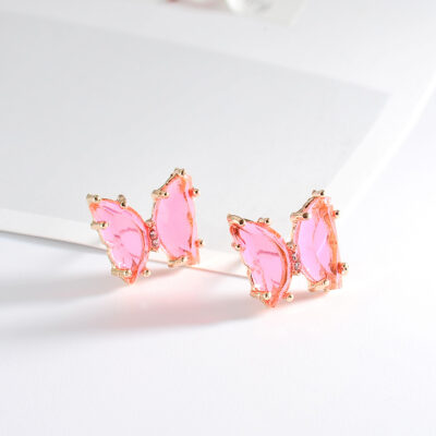 Pink Transparent Butterfly Earrings