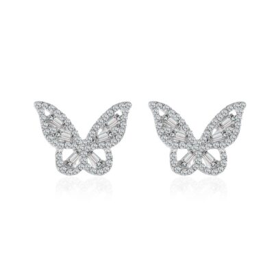 Full Diamond Butterfly Silver Stud