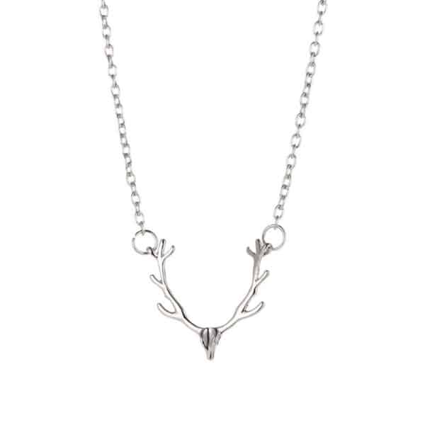 Silver Deer Head Pendant Necklace