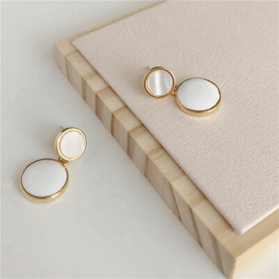 Double Circle White Hanging Earrings