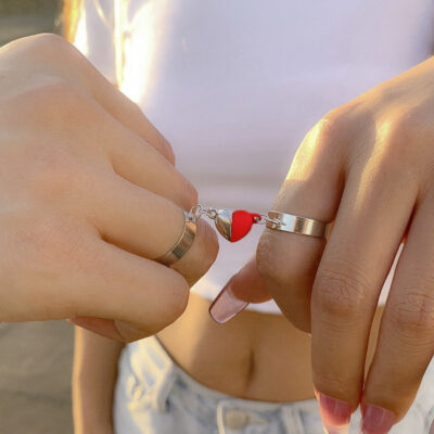 Couple Ring Silver & Red Heart