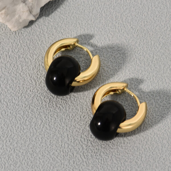 Black Bead Golden Mini Hoops Earrings